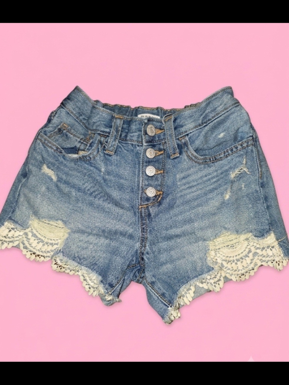 Old Navy Blue Denim Lace-Trim Shorts